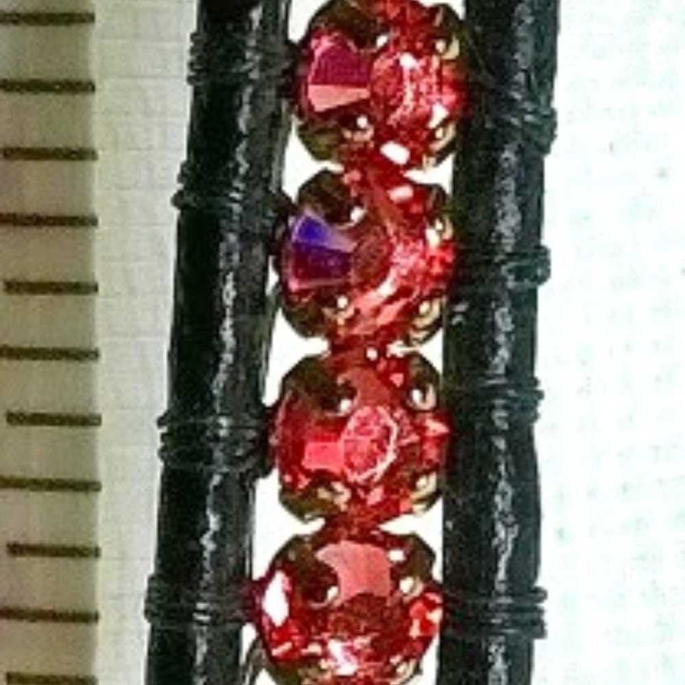 7.75" Vintage Bright Pink Montes Leather Bracelet Sparkle Unique OOAK